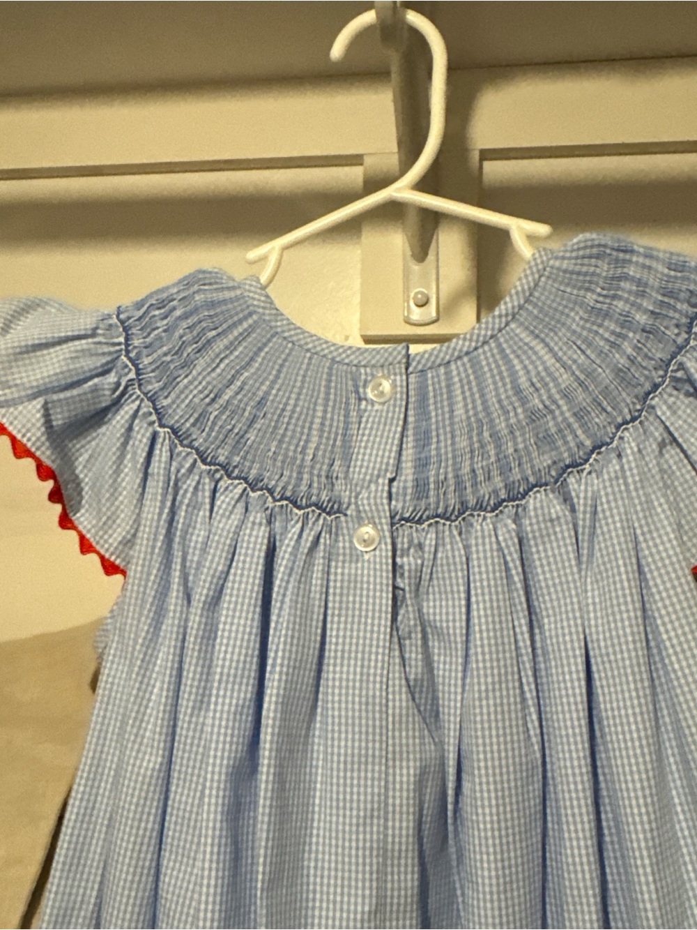 Stitchy Fish Girls' Blue Gingham Dress with Flag Smocking - Picture 7 of 7